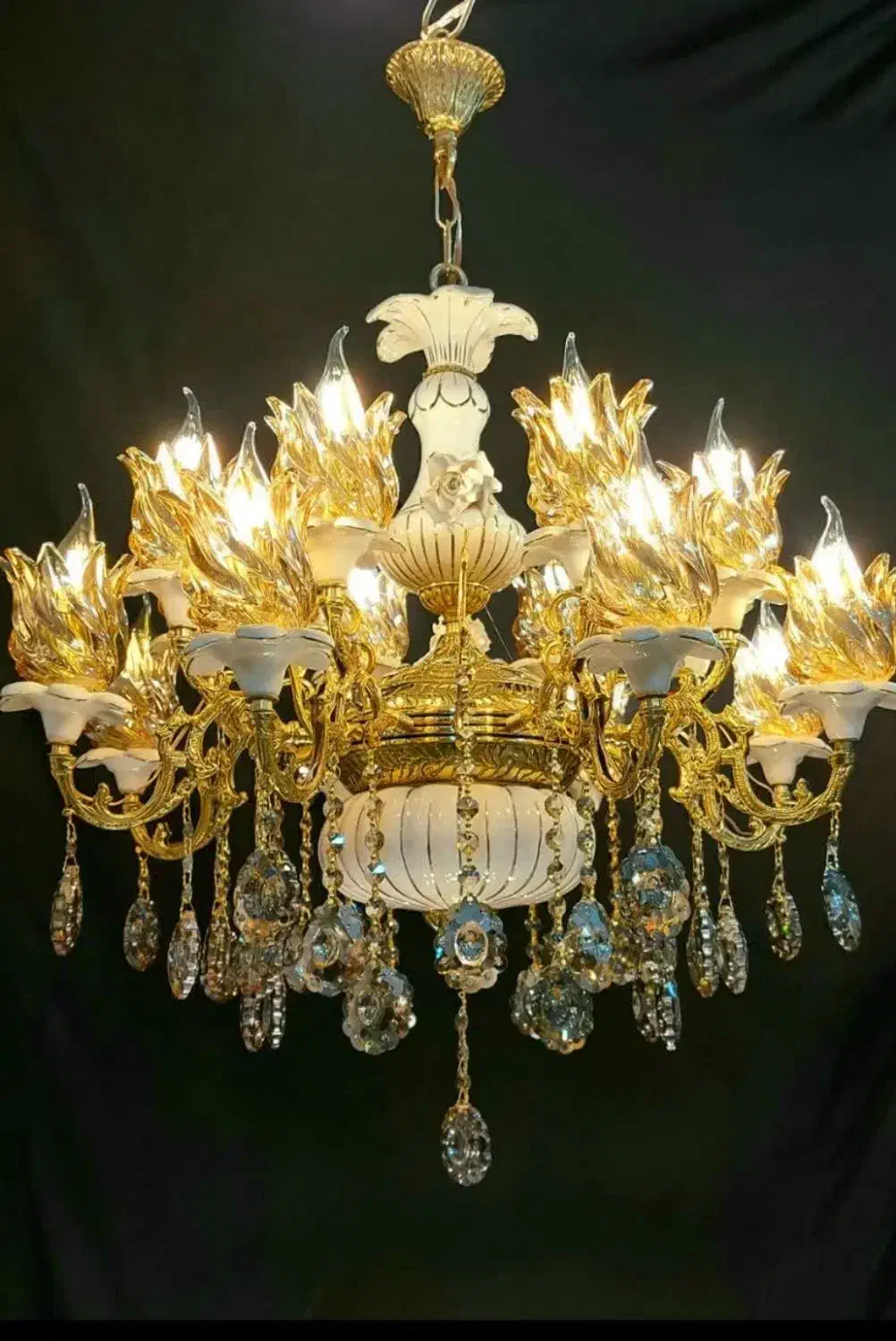 لوستر عرشیا ۸+8 تمام برنج با سرامیک طلاکوب شده|لوستر و چراغ آویز|پاکدشت, خاتون آباد|دیوار