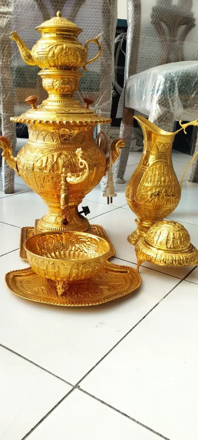 سرویس سماور با روکش آب طلا|کلکسیون اشیاء عتیقه|تهران, سید خندان (جلفا)|دیوار