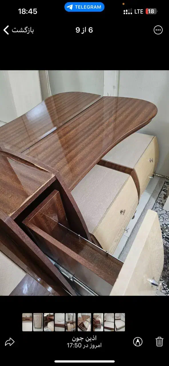 تخت دو نفره و میز توالت در حد نو|تخت و سرویس خواب|ری, سرتخت|دیوار