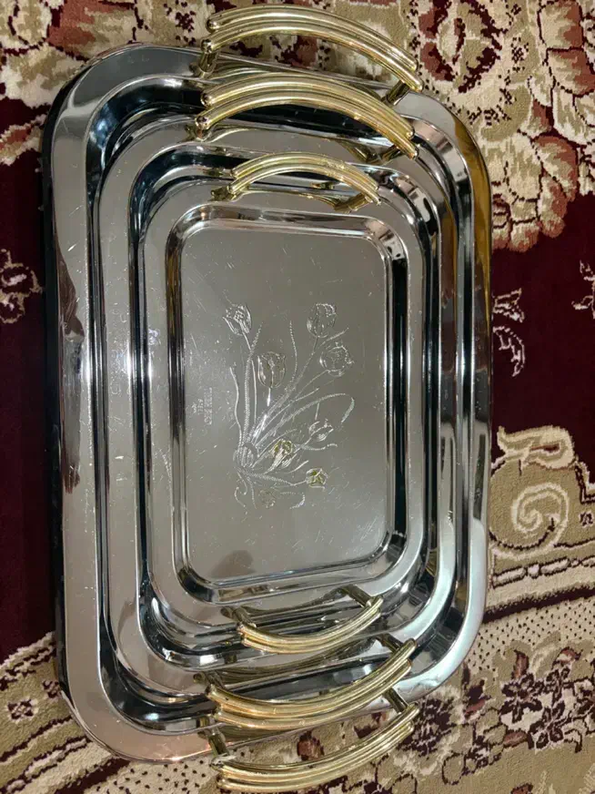 سه عدد سینی استیل ست|ظروف سرو و پذیرایی|لنجان, |دیوار