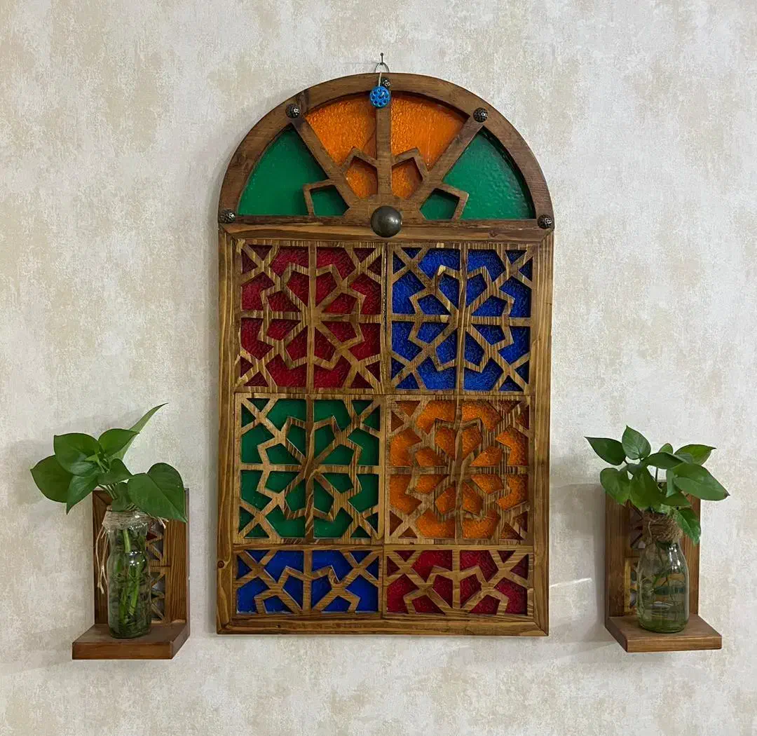 صندوقچه وپنجره سنتی به همراه دوعدد شمعدان|صنایع دستی و سایر لوازم تزئینی|دورود, |دیوار