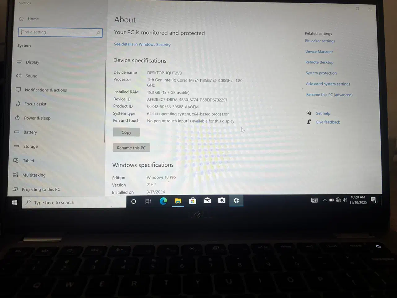 لپتاپ دل latitude 5320 پردازنده i7 و رم ۱۶|رایانه همراه|اصفهان, خلیل آباد|دیوار