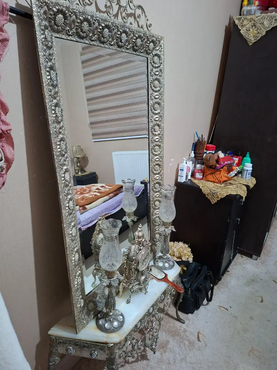 آینه شمعدون برنجی همراه با ساعت و کنسول|مبلمان خانگی و میز عسلی|زاهدان, |دیوار