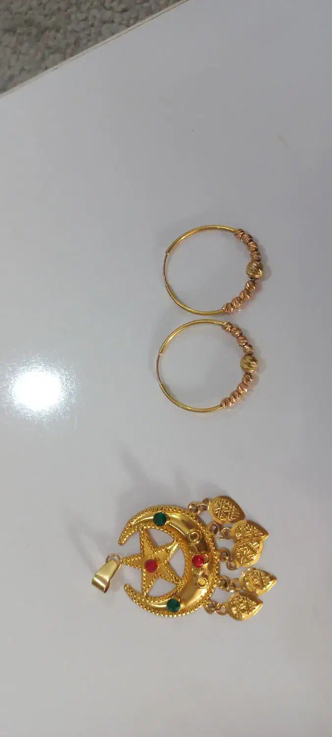 گوشواره حلقه ای و پلاک ماهک|جواهرات|میناب, |دیوار