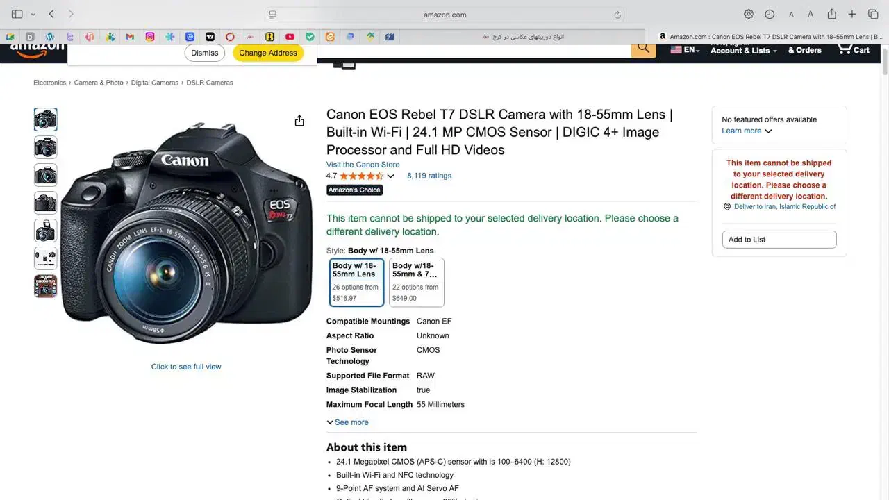 دوربین کنون eos t7 rebel|دوربین عکاسی و فیلم‌برداری|تهران, آجودانیه|دیوار