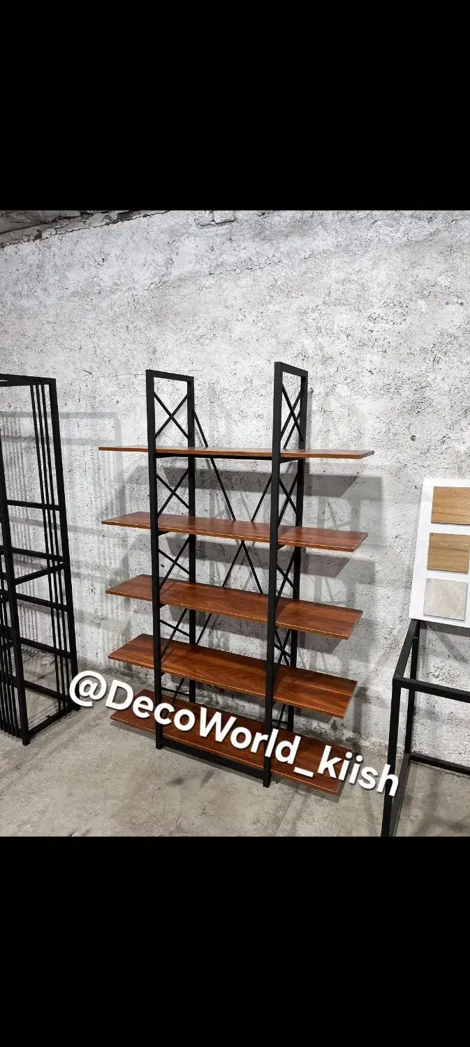 شلف فلزی و چوبی با طراحی صنعتی و مدرن|کتابخانه، شلف، قفسههای دیواری|کیش, |دیوار
