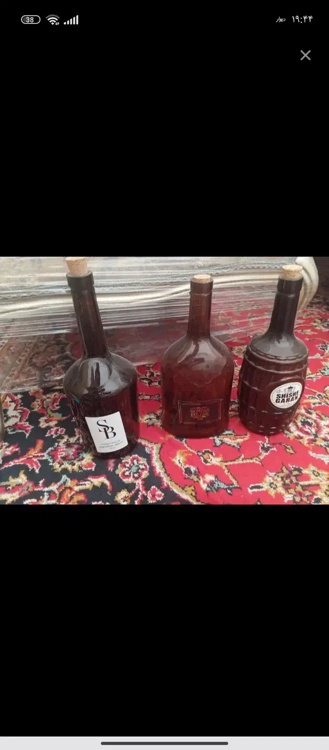 بطری شیشه ای درچوب پنبه ای نو ۳عدد باهم ۲۵۰|ظروف سرو و پذیرایی|زرند, |دیوار
