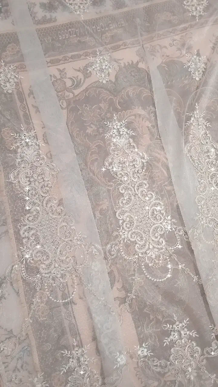 پرده تور پنل پلیسه دستک مخمل سورمه ای و یاسی ۳۲۰c|پرده، رانر، رومیزی|مشهد, شهرک بهارستان|دیوار