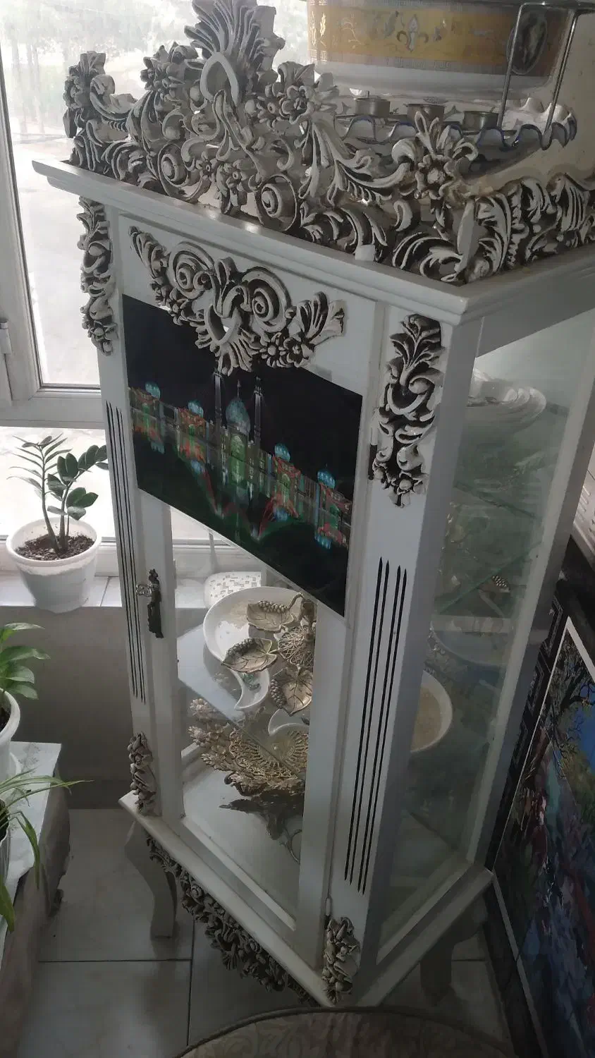 ویترین چوبی سفید|بوفه، ویترین، کنسول|محمدیه-قزوین, |دیوار