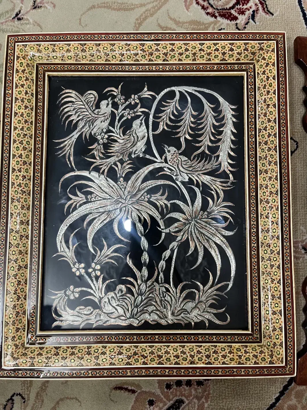 تابلوی قلم زنی مسی با قاب حاتم کاری|تابلو، نقاشی، عکس|ری, فیروزآبادی|دیوار