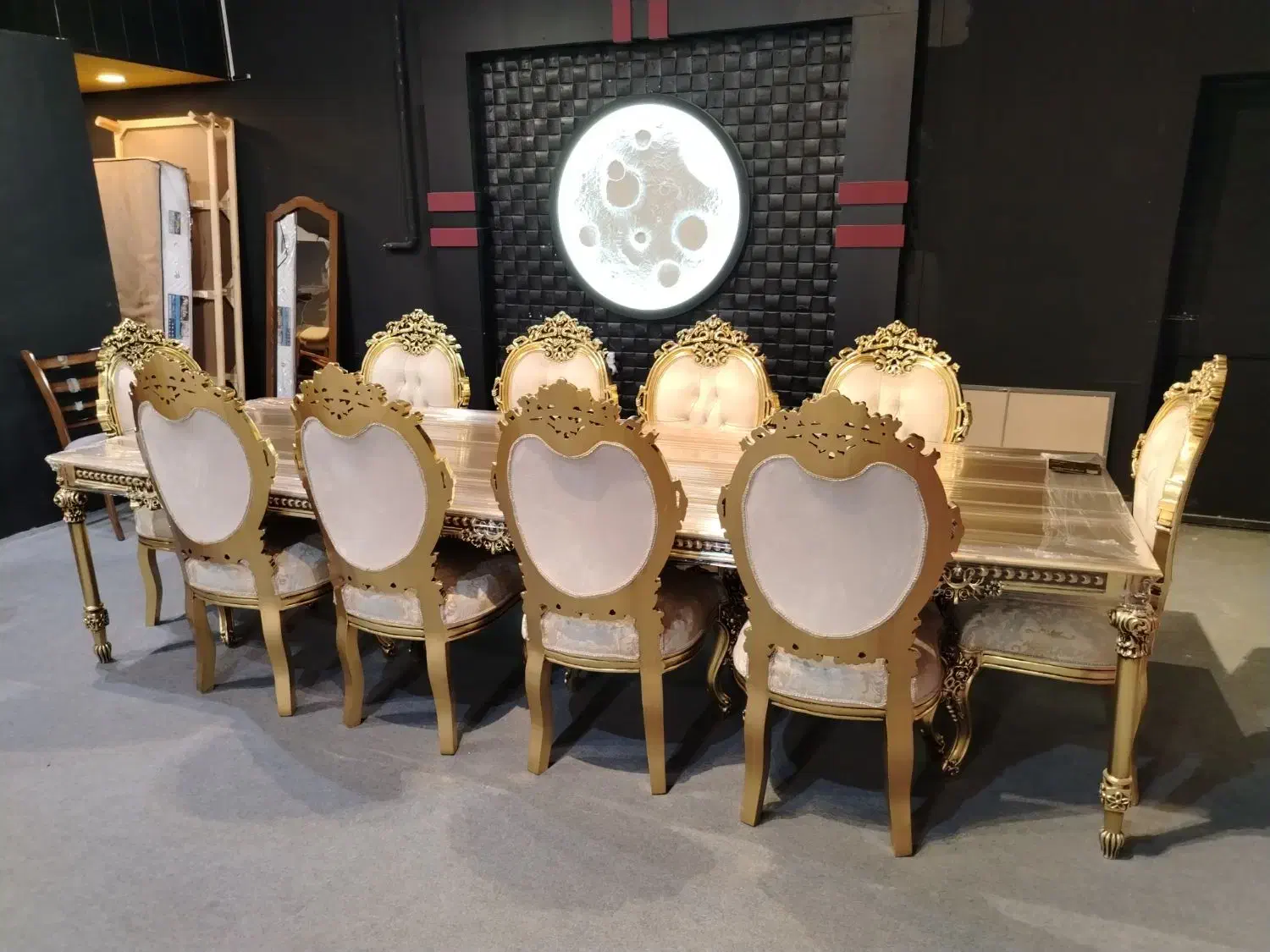 غذاخوری 10 نفره چوب راش ورق طلا|میز و صندلی غذاخوری|شاندیز, |دیوار