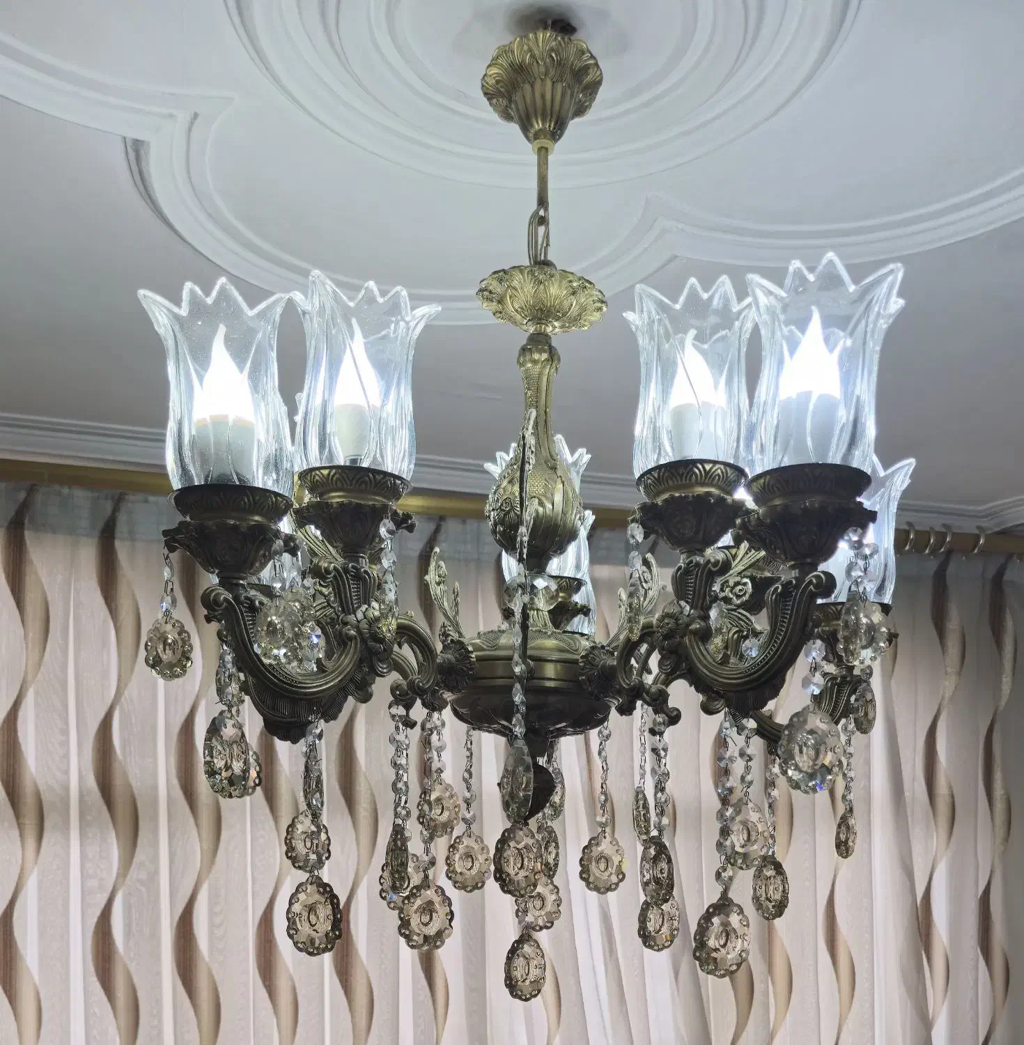 یک جفت لوستر برنجی۵شاخه ۱۰شعله|لوستر و چراغ آویز|قزوین, |دیوار