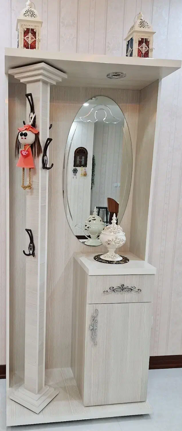 جاکفشی قدی آینه دار  آویز لباس رنگ سفید|جاکفشی، کمد، دراور|مهاجران, |دیوار