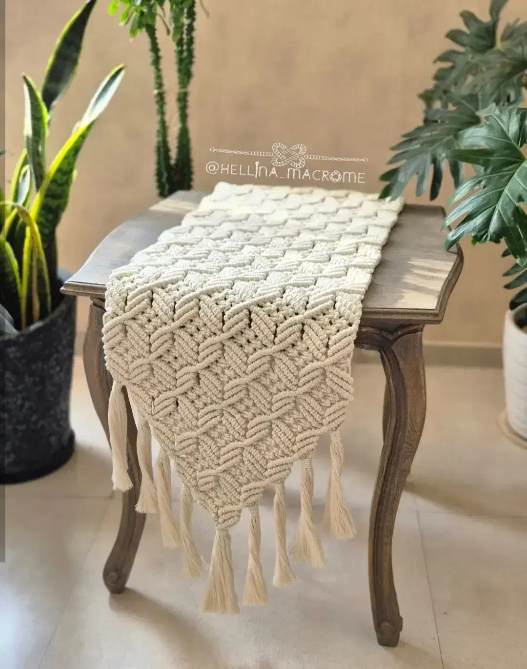 رانر و رومیزی مکرومه ای ،دیوار کوب برگی و رافیا|پرده، رانر، رومیزی|آبیک, |دیوار