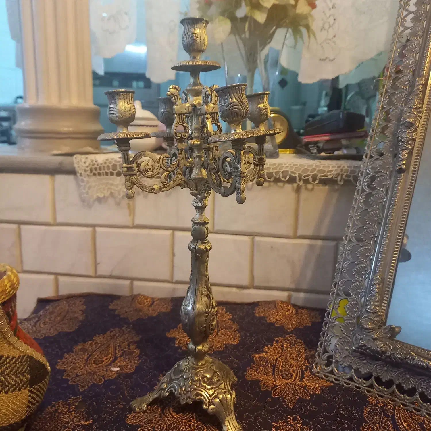 ایینه شمعدان برنجی قدیمی|صنایع دستی و سایر لوازم تزئینی|قم, آذر (نکویی)|دیوار