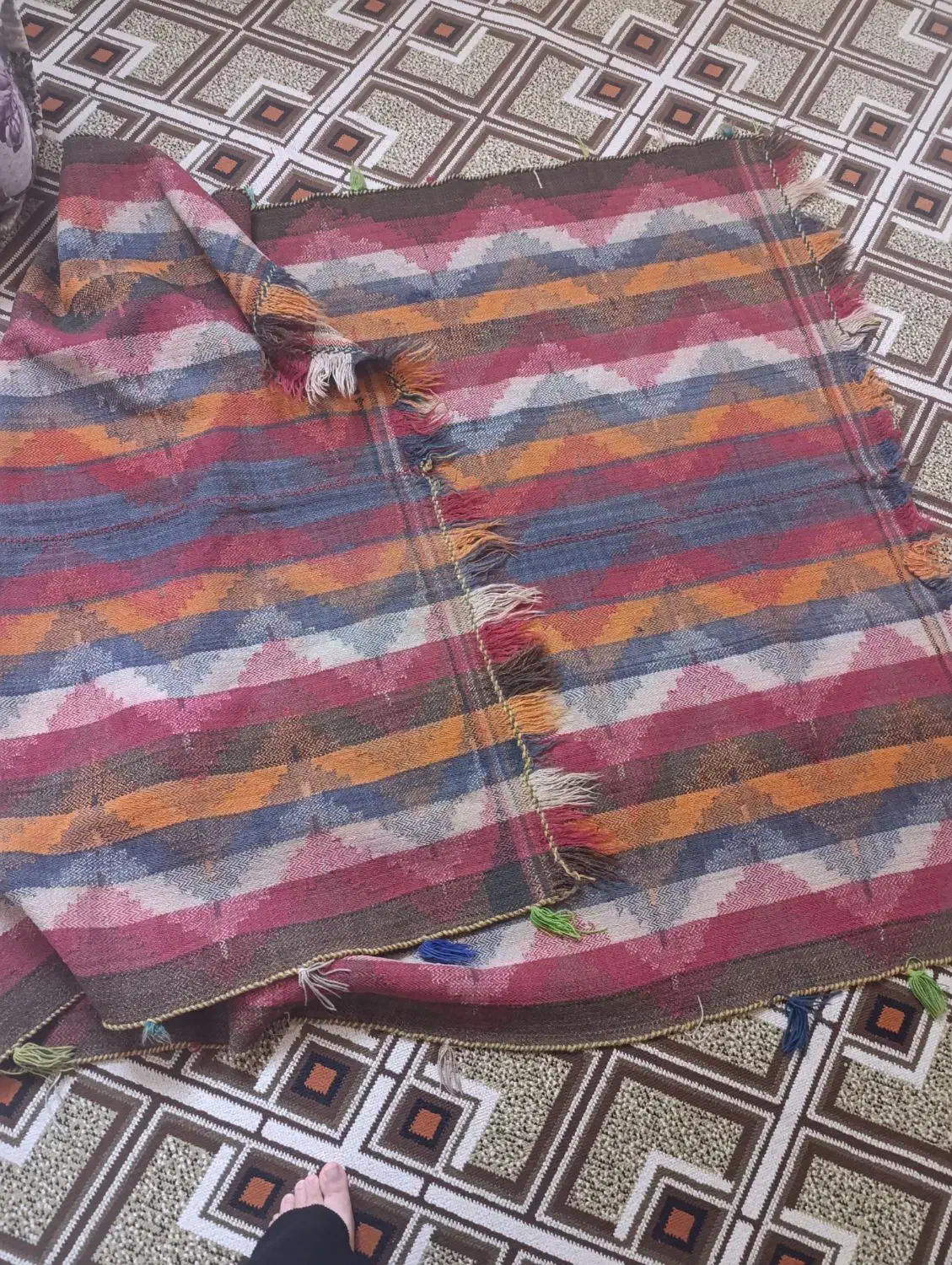 جاجیم دست بافت|گلیم، جاجیم، گبه|شیراز, میانرود|دیوار