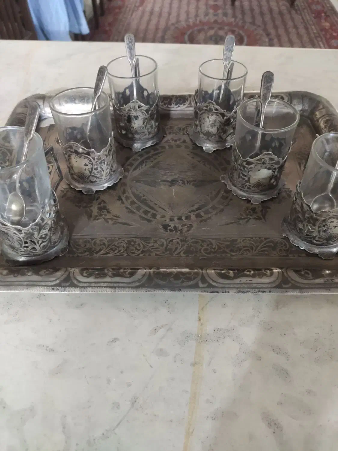 سرویس چایخوری نقره قدیمی|کلکسیون اشیاء عتیقه|زاهدان, |دیوار