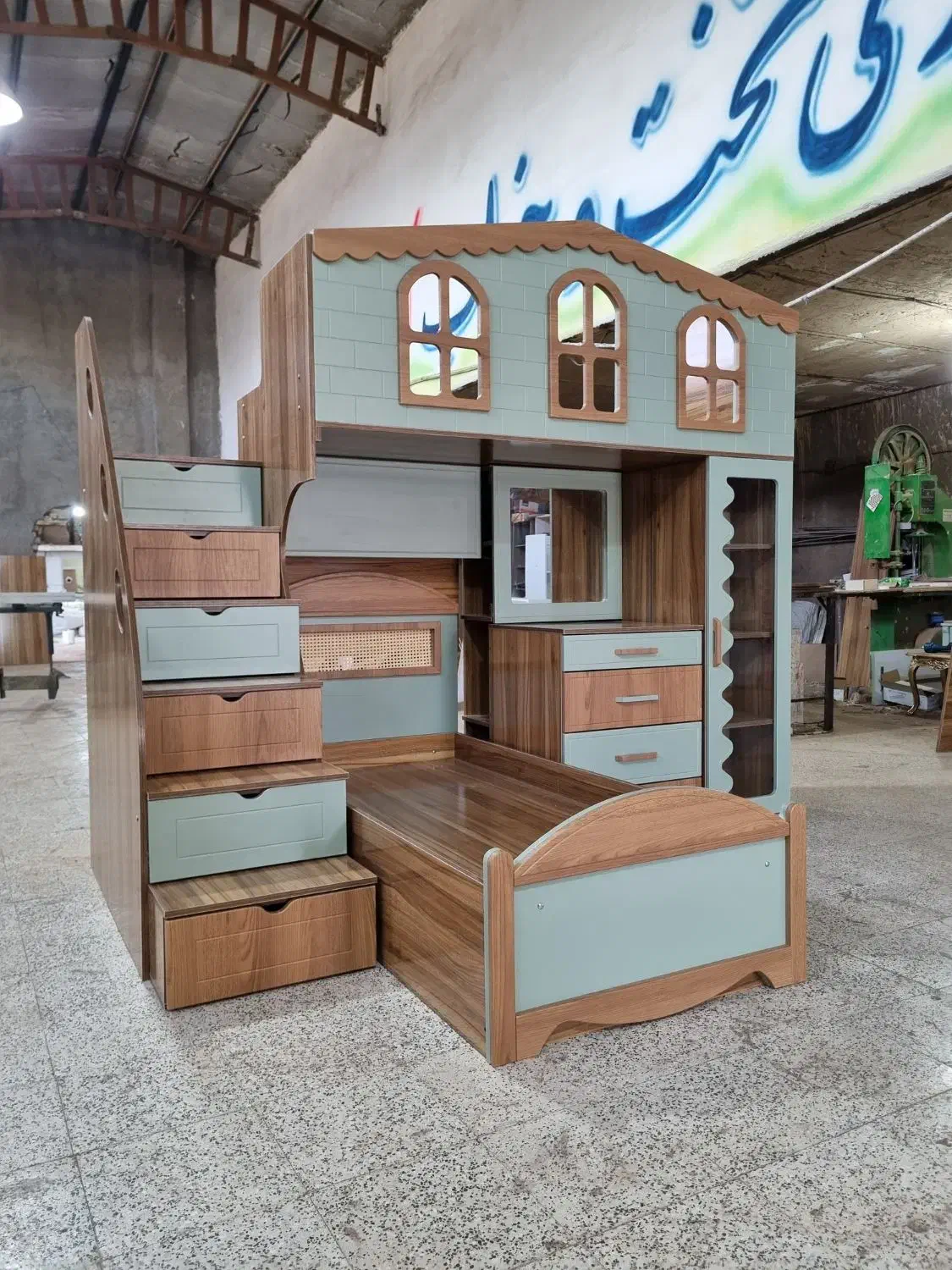 تخت دو طبقه سایز نوجوان مدل حصیر دار|تخت و سرویس خواب|مشهد, خواجه ربیع|دیوار