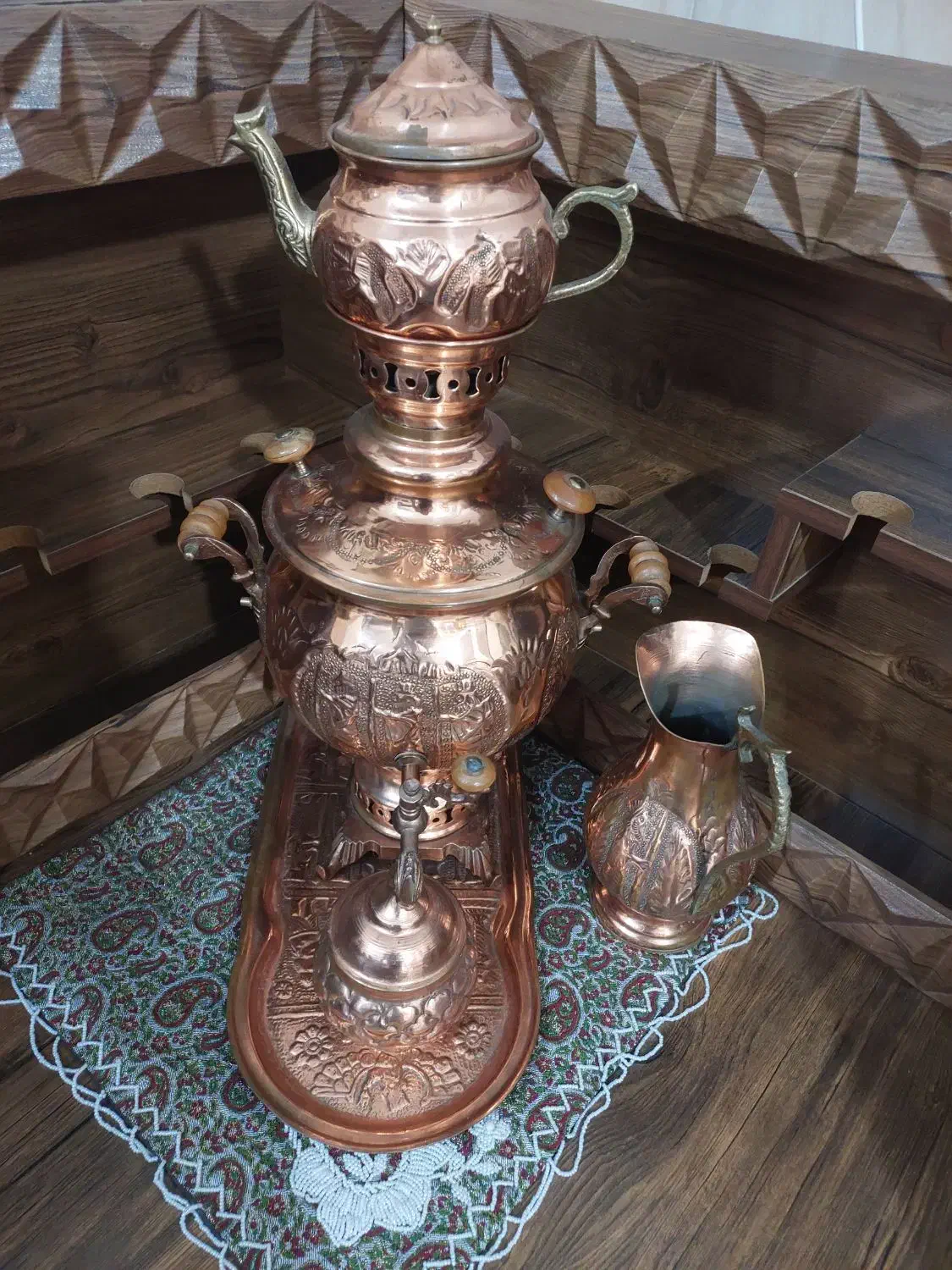 ست کامل سماور مسی ذغالی ۶ لیتری|سماور، چایساز، قهوهساز|قم, چهل درخت|دیوار