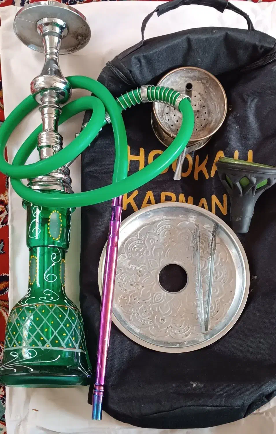 قلیان برنجی با کیف محافظه دار|زیورآلات و اکسسوری|اردکان, |دیوار