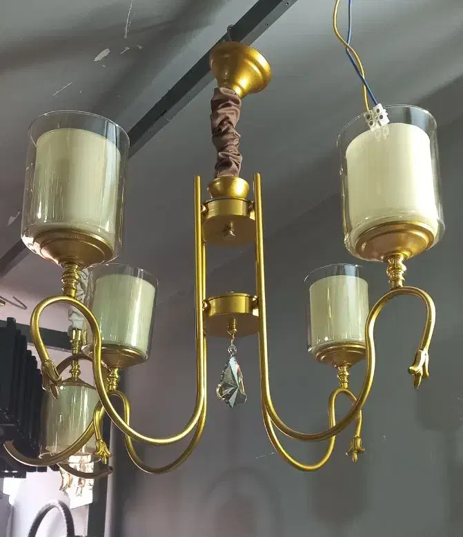 لوستر لهستانی و لوله دوبل با استیل طلایی|لوستر و چراغ آویز|گلبهار, شهر جدید گلبهار|دیوار