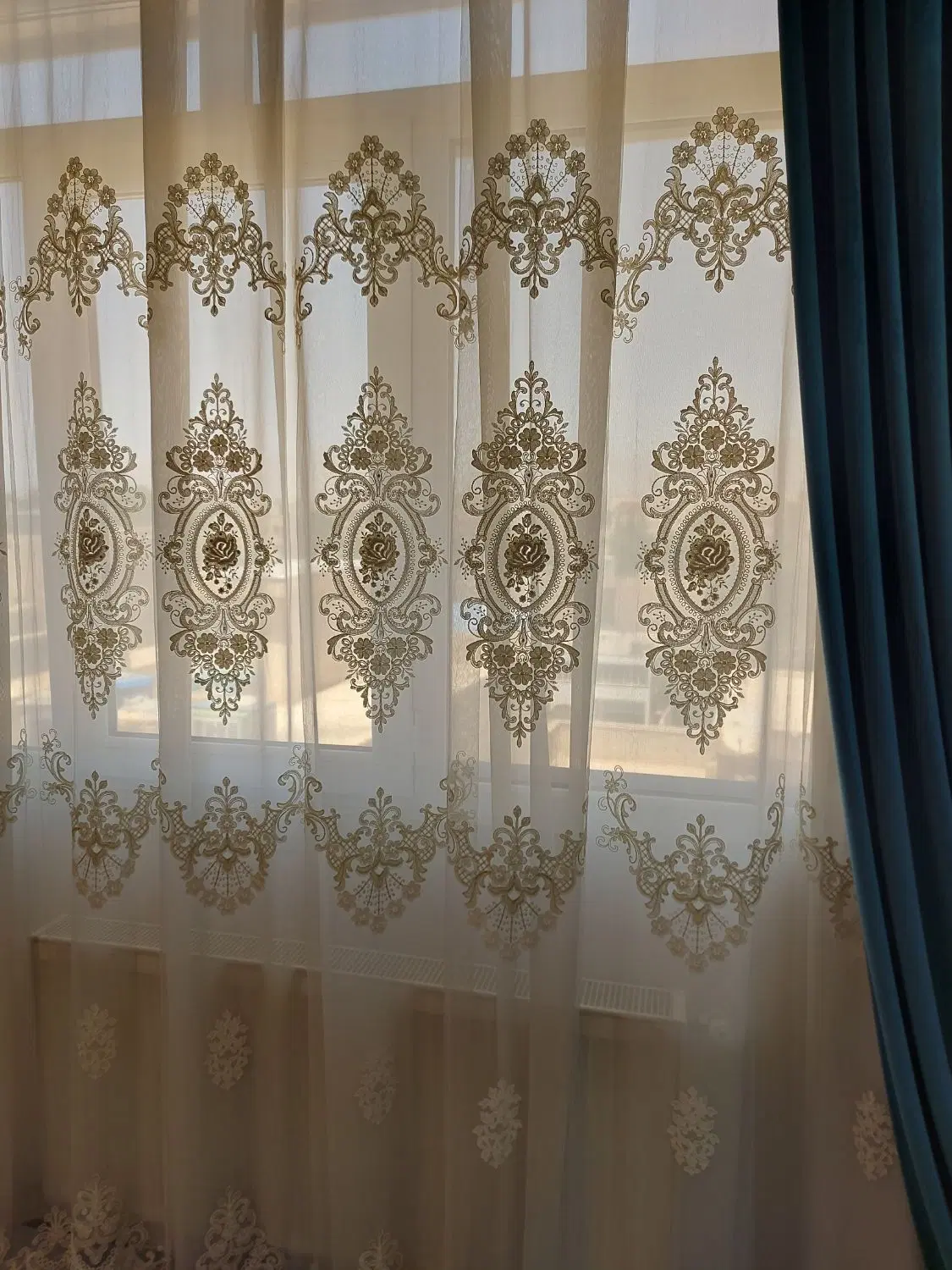 پرده تور ترک سنگ دوزی شده با والان مخمل|پرده، رانر، رومیزی|تهران, بهداشت|دیوار