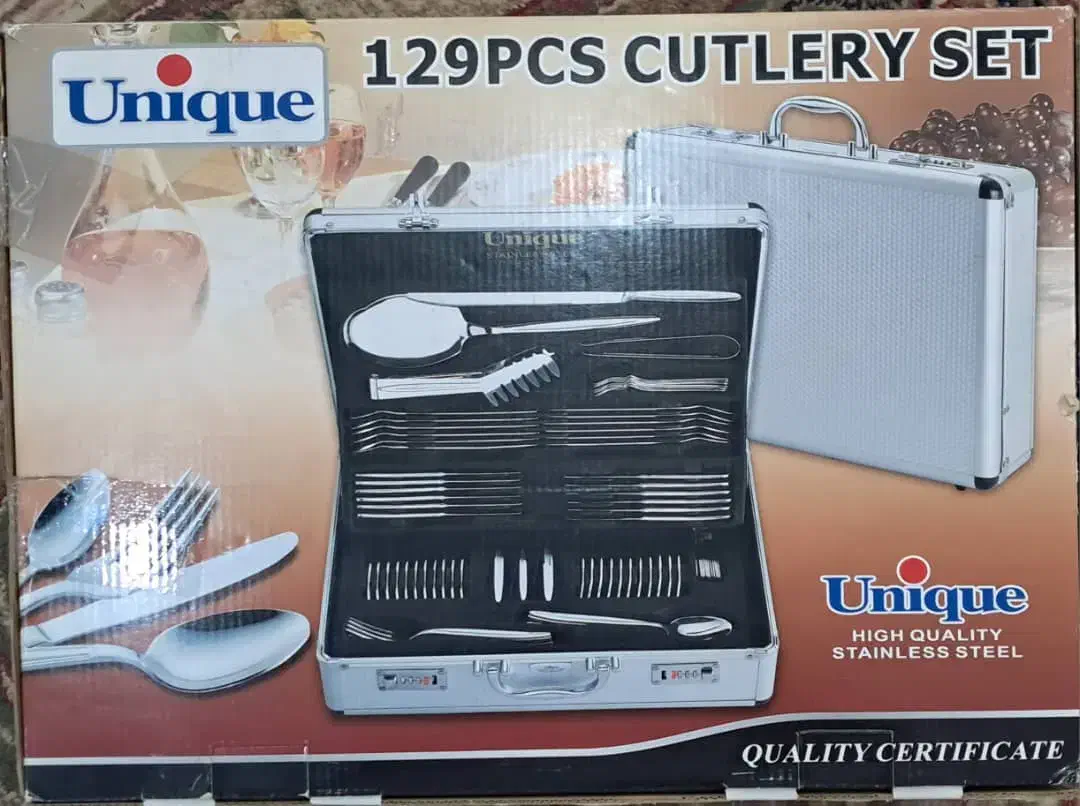 سرویس قاشق چنگال ۱۲۹ پارچه استیل چمدانی Unique|ظروف سرو و پذیرایی|اهواز, مهرشهر|دیوار