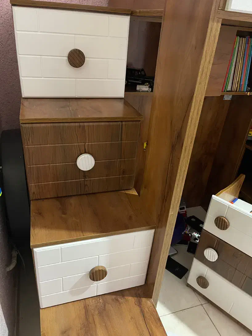 تخت کودک دو طبقه طرح کلبه|تخت و سرویس خواب|ساری, |دیوار