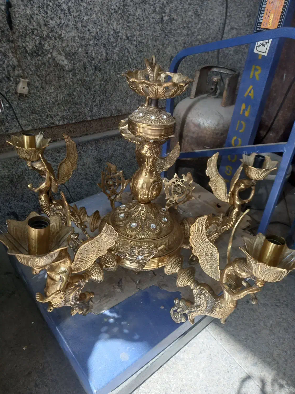 لوستر۵شاخه ملائکه سنگین تمام برنز وارتفا۷۰در۶۵|لوستر و چراغ آویز|پاکدشت, پاکدشت (مامازند)|دیوار