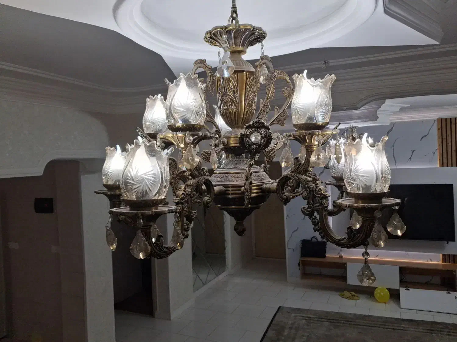 دوعددلوستر 5شاخه سالم در حد نو|لوستر و چراغ آویز|گرگان, |دیوار