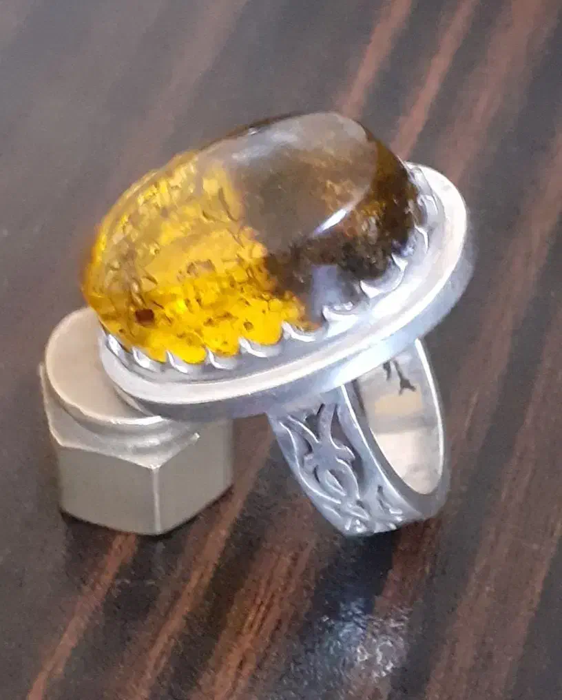 انگشتر نقره دست‌ساز کهربا|جواهرات|اراک, |دیوار