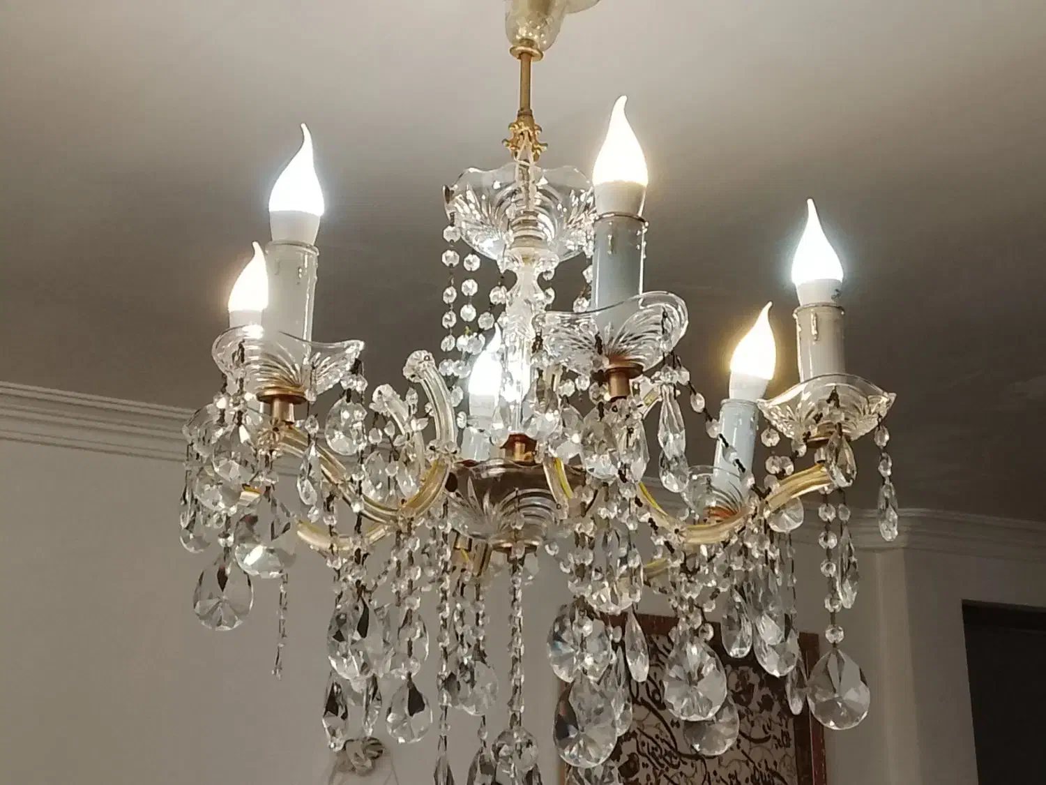 لوستر کریستالی 6شاخه آویزبرنز|لوستر و چراغ آویز|تبریز, |دیوار