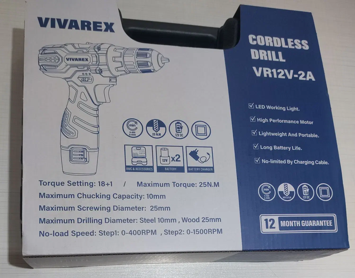 دریل شارژی دو باطری برند ویوارکس با ضمانت|ماشین‌آلات صنعتی|رشت, گلباغ نماز|دیوار