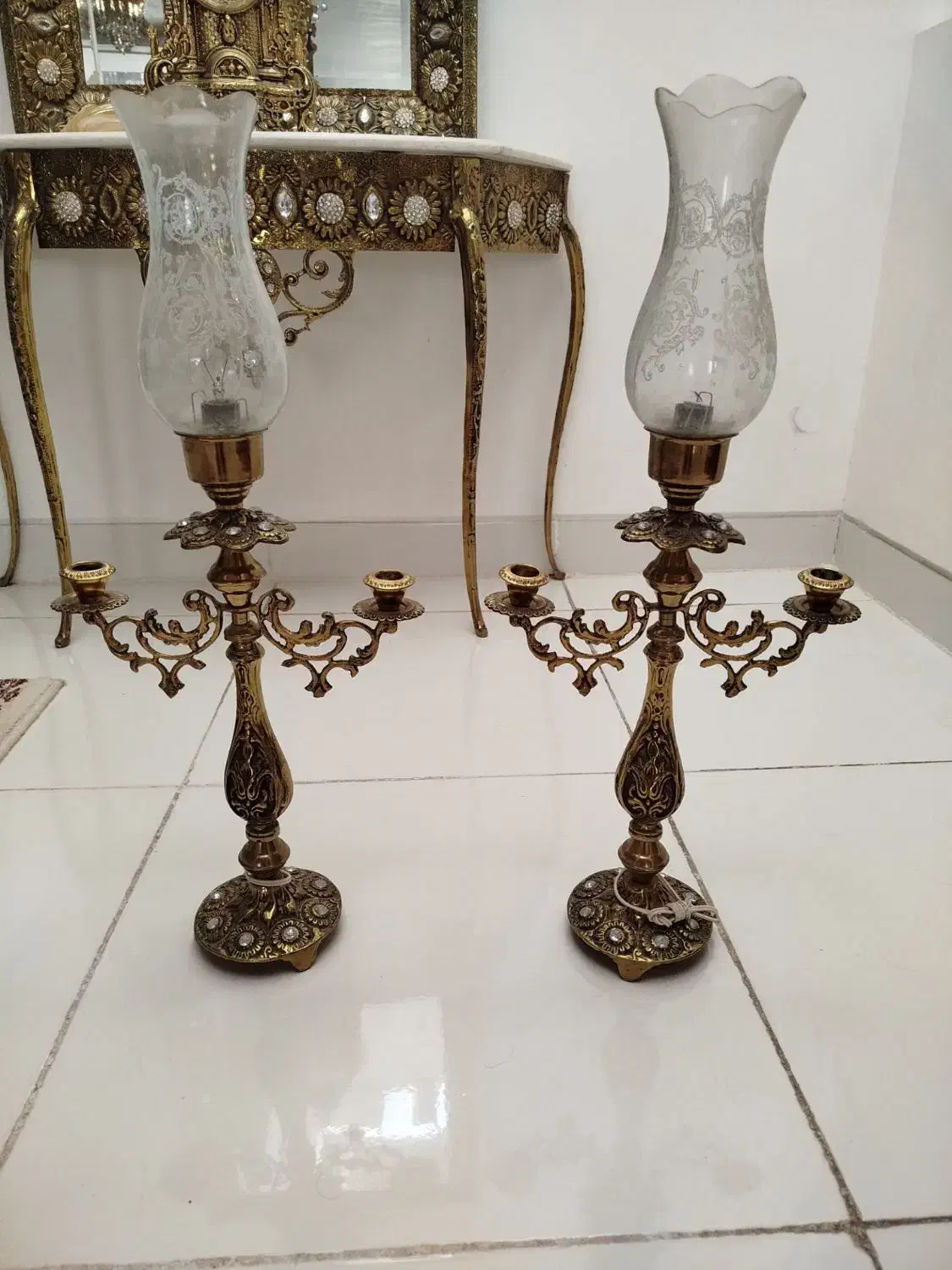 ۲عدد شمعدانی سنگین اصل برنز|لوستر و چراغ آویز|بهار, |دیوار