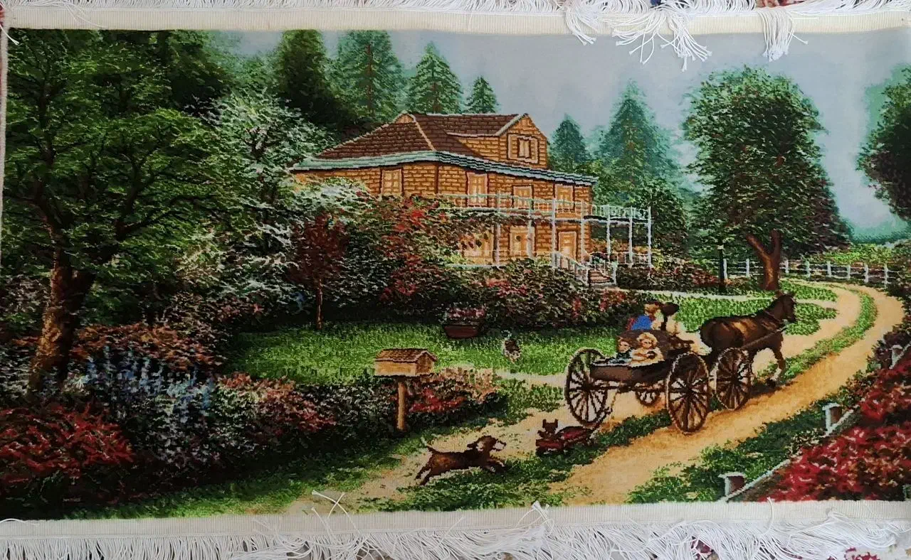 تابلو فرش دستباف طرح زنها فرشته اند وعبور درشکه|تابلو فرش|شاهرود, |دیوار