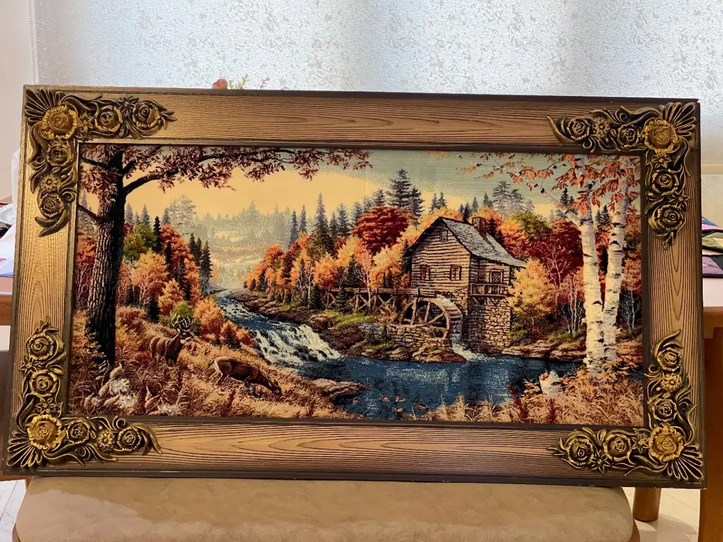 تابلو فرش منظره پاییزی با قاب چوبی|تابلو فرش|بابل, |دیوار