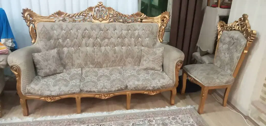 مبل استیل طلایی۹نفره|مبلمان خانگی و میز عسلی|کرج, ساماندهی|دیوار