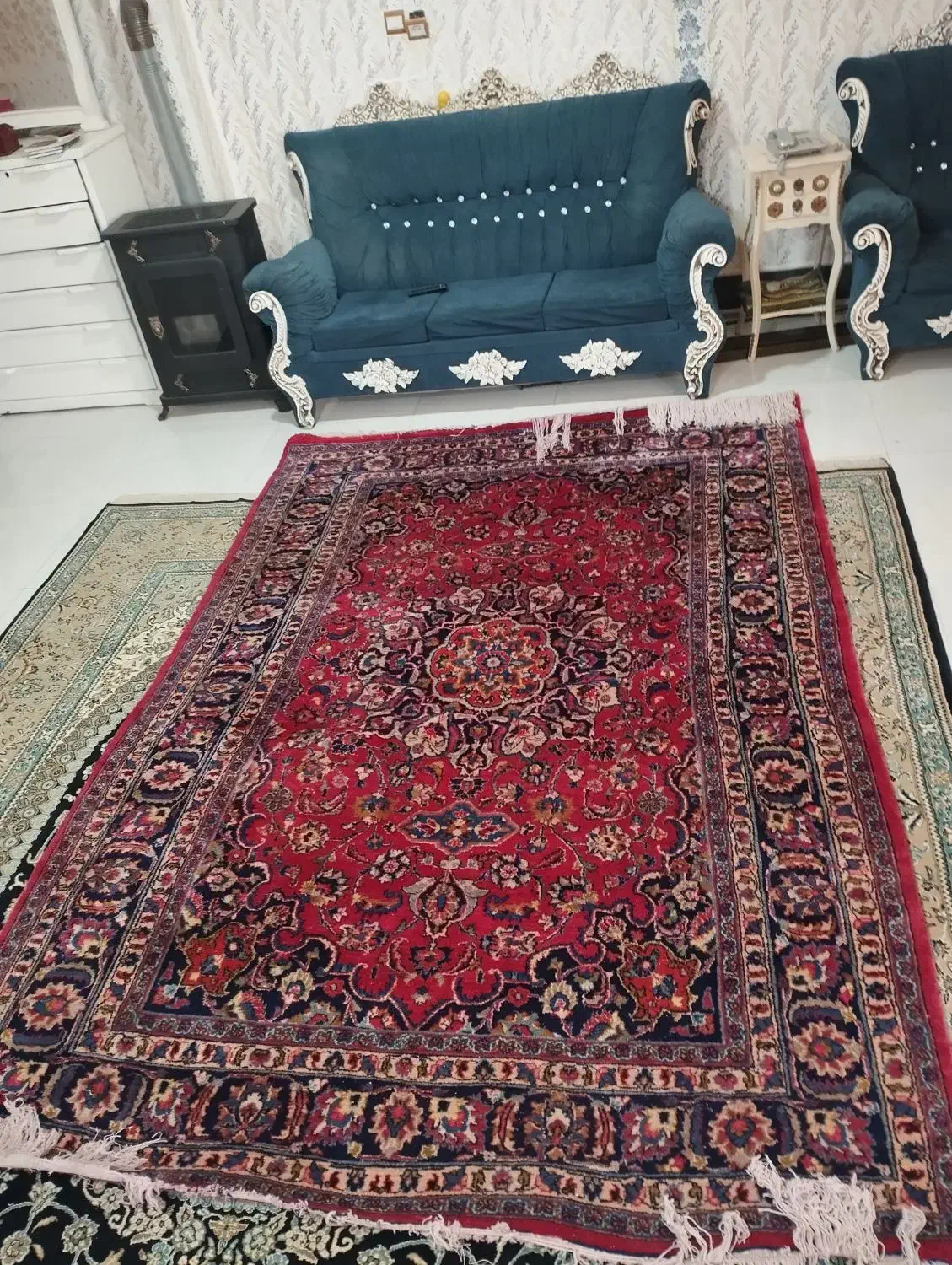 سلام قالی دستباف سالم بدون زدگی وپارگی سالم|فرش|مشهد, بهمن|دیوار