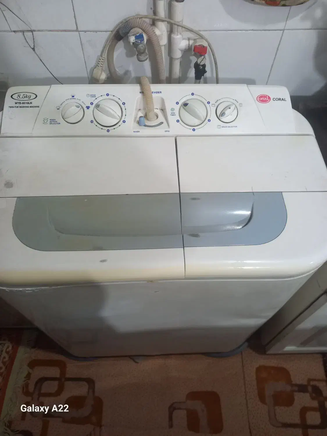 ماشین لباس شویی دو قلو تمیز سالم ۸/۵۰۰|ماشین لباسشویی و خشک‌کن لباس|ری, شهادت|دیوار