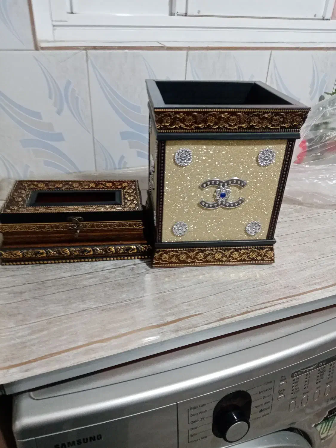 ست جا دستمالی و سطل زباله|صنایع دستی و سایر لوازم تزئینی|نسیم‌شهر, |دیوار