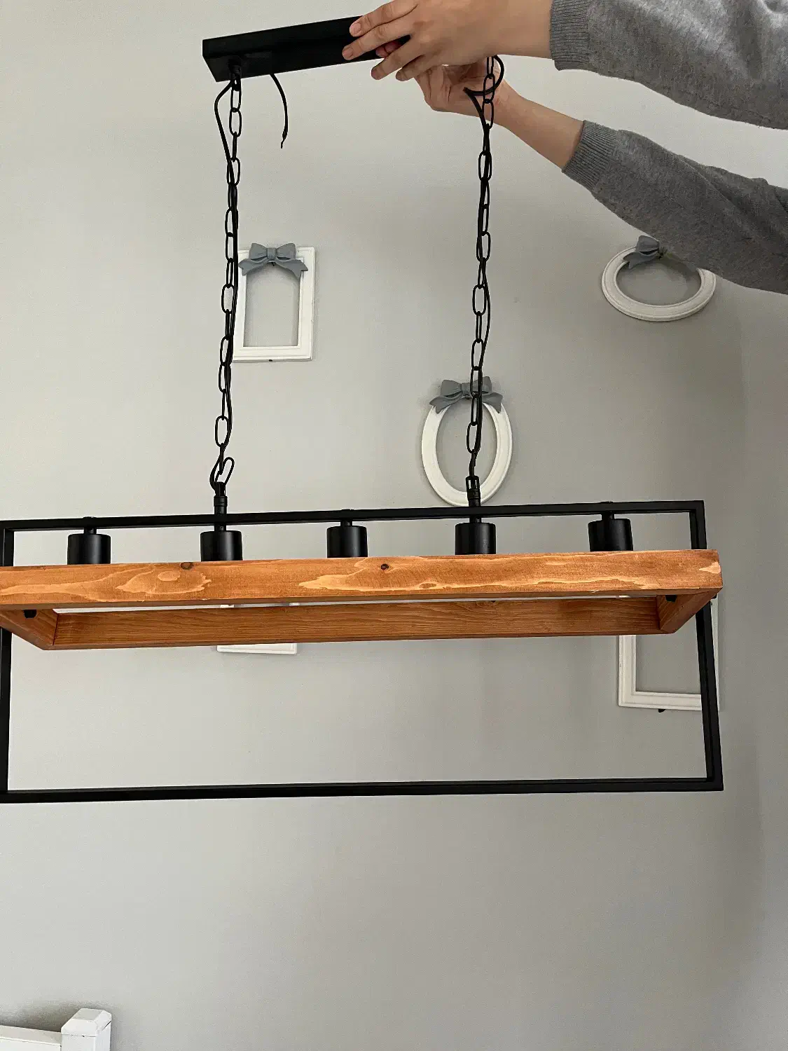 لوستر چوبی استیل|لوستر و چراغ آویز|کرج, شهرک بنفشه|دیوار