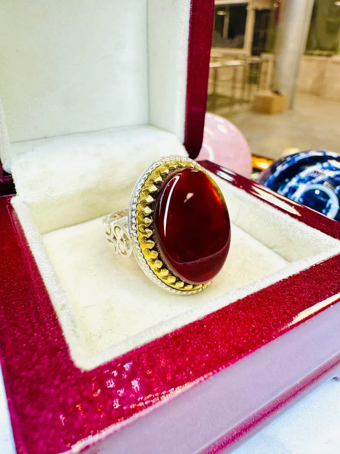 انگشتر فوق کلکسیونی عقیق سرخ هاله دار صفوی خراسانی|بدلیجات|تبریز, |دیوار