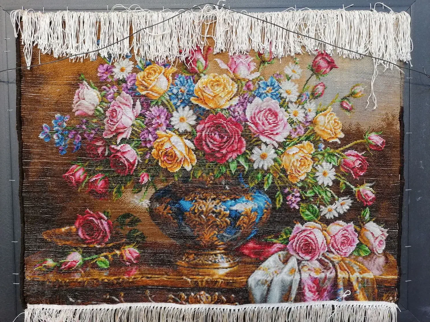 تابلو فرش گل سلطنتی چله ابریشم|تابلو فرش|کرمانشاه, |دیوار