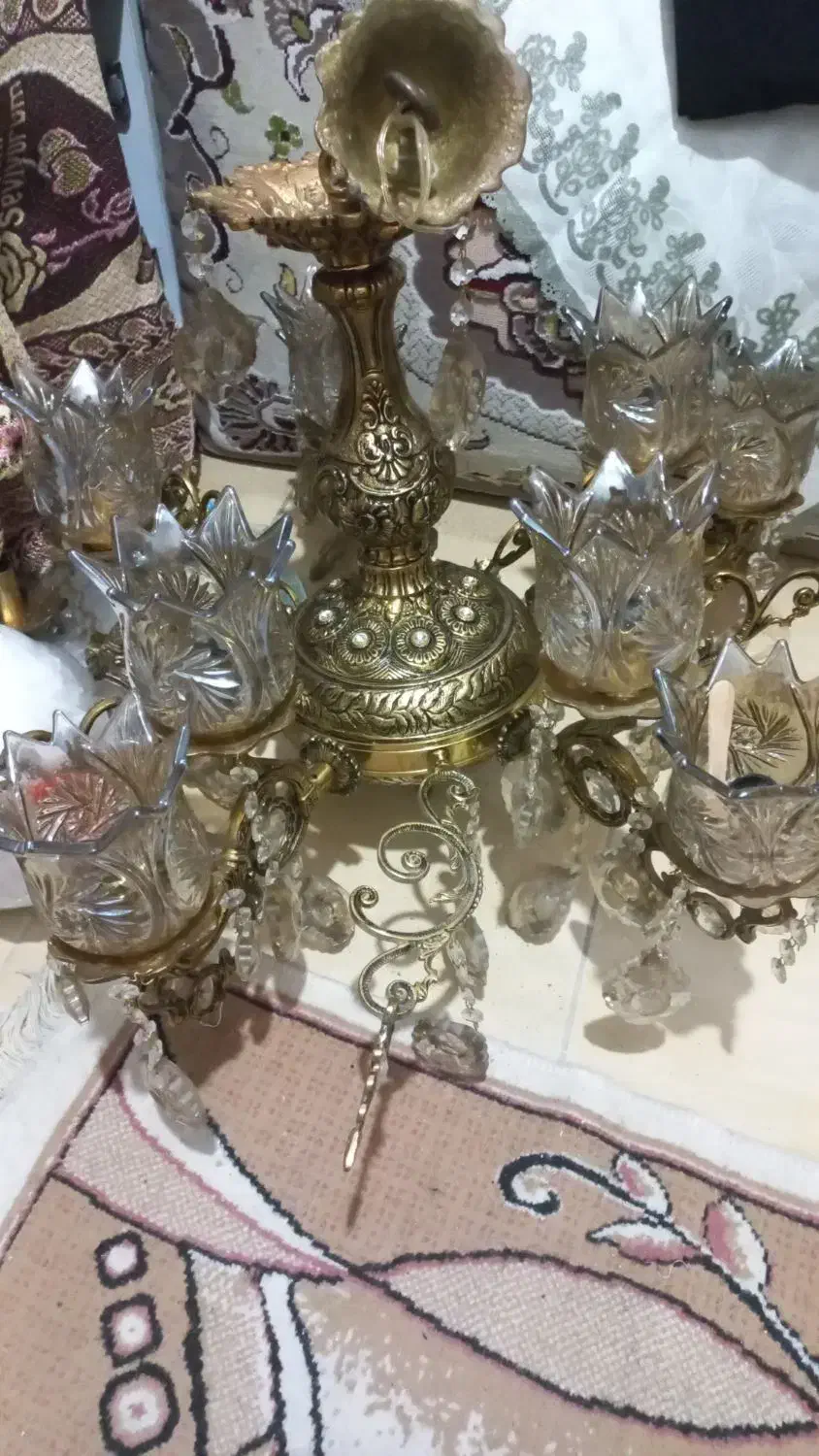 لوستر برنجی ۱۰ شاخه سنگین|لوستر و چراغ آویز|پاکدشت, پاکدشت (مامازند)|دیوار