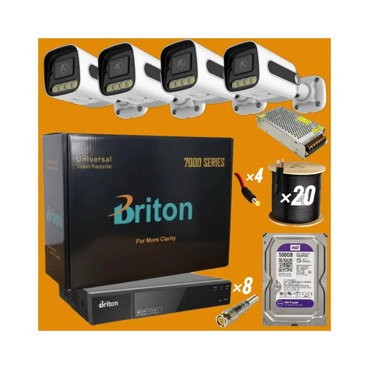 دوربین مداربسته پک ۴تایی بادستگاه برایتون ضبط 5 مگ|دوربین مداربسته|کرمان, |دیوار