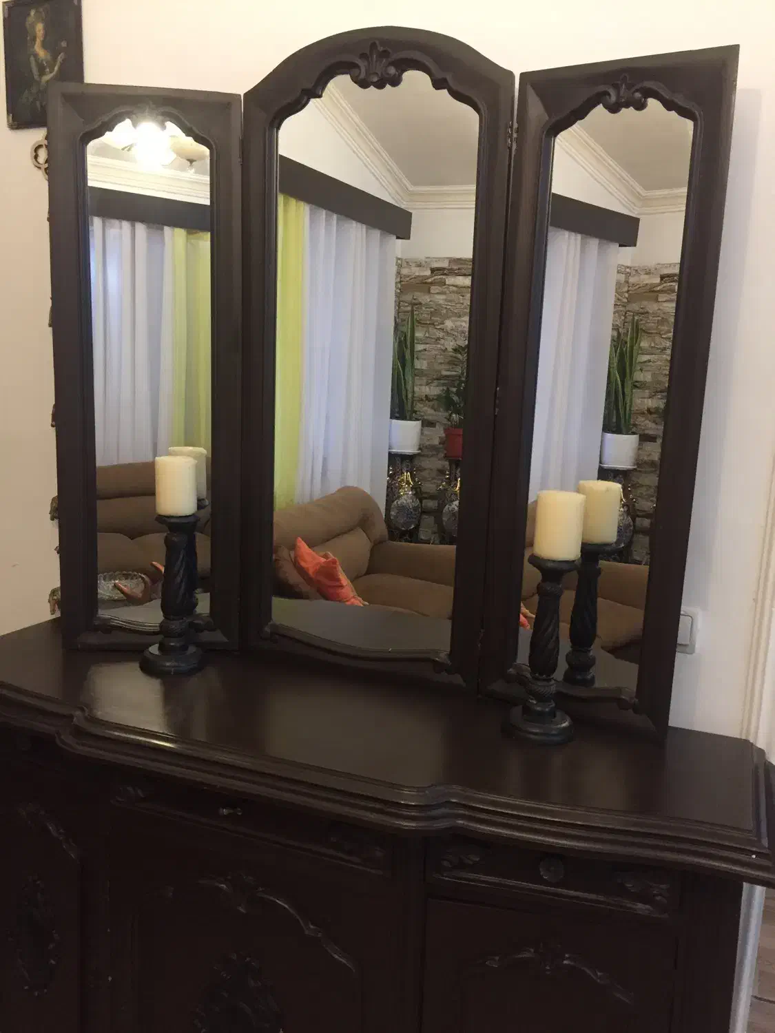 کنسول آینه دار چوب گردو|بوفه، ویترین، کنسول|نوشهر, |دیوار