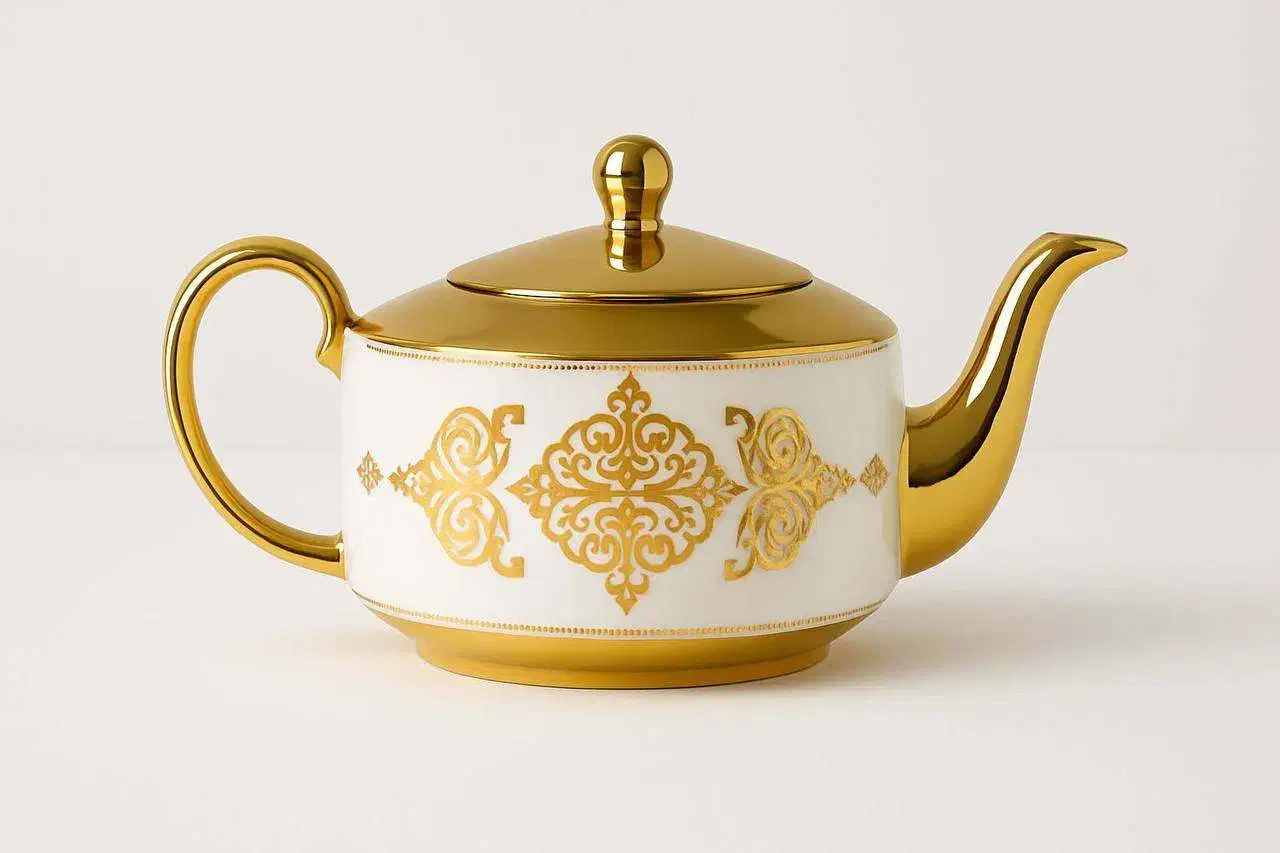 قوری چینی طرح دار طلایی|قوری، کتری، قهوهساز دستی|بندر انزلی, کارآموزی|دیوار