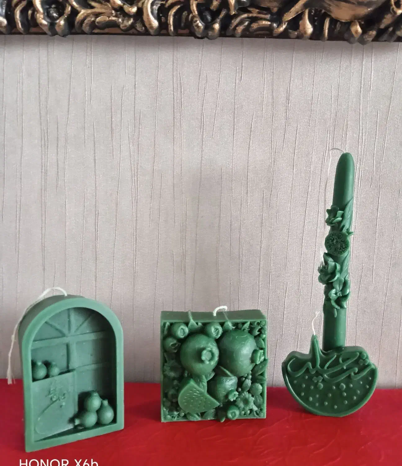 شمع طرح انار یلدایی سبز دست‌ساز|صنایع دستی و سایر لوازم تزئینی|فولادشهر, C5|دیوار