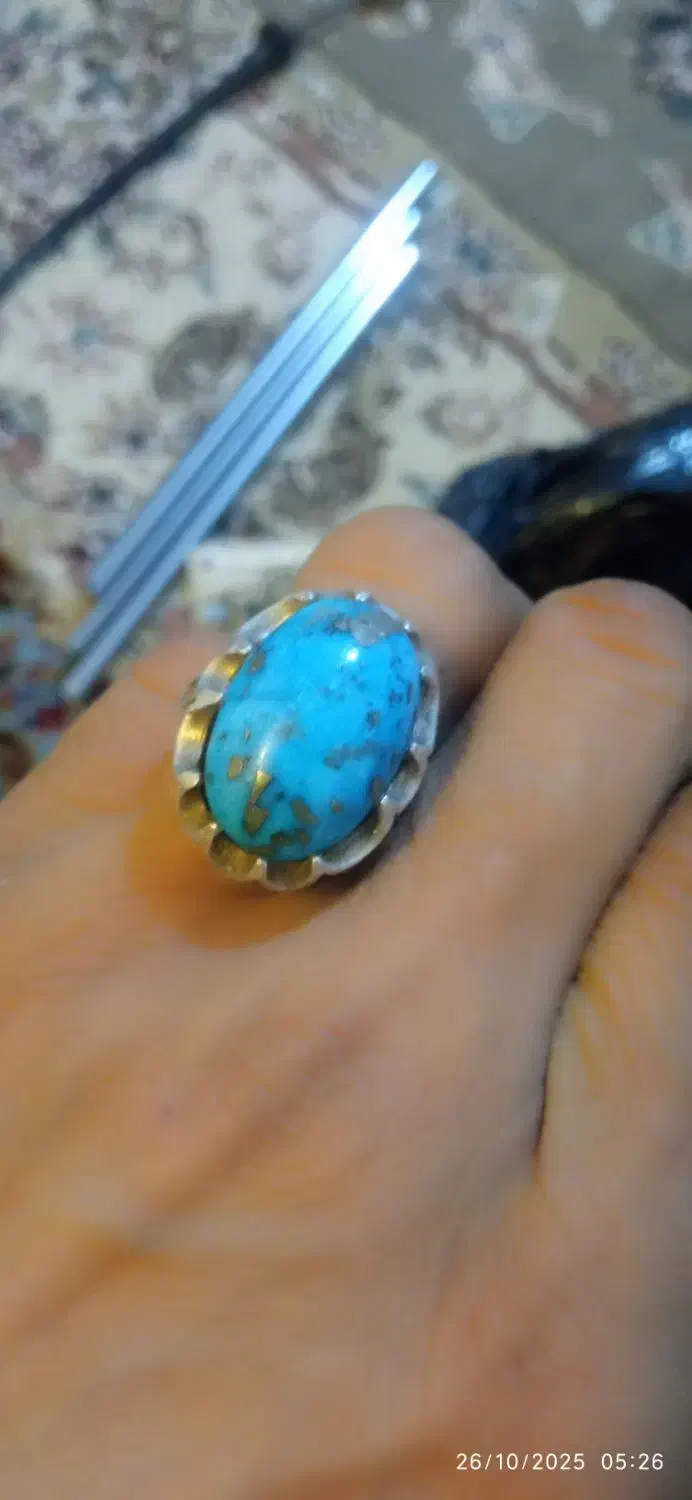 انگشتر نقره فیروزه کرمان سایز بزرگ|جواهرات|سقز, |دیوار