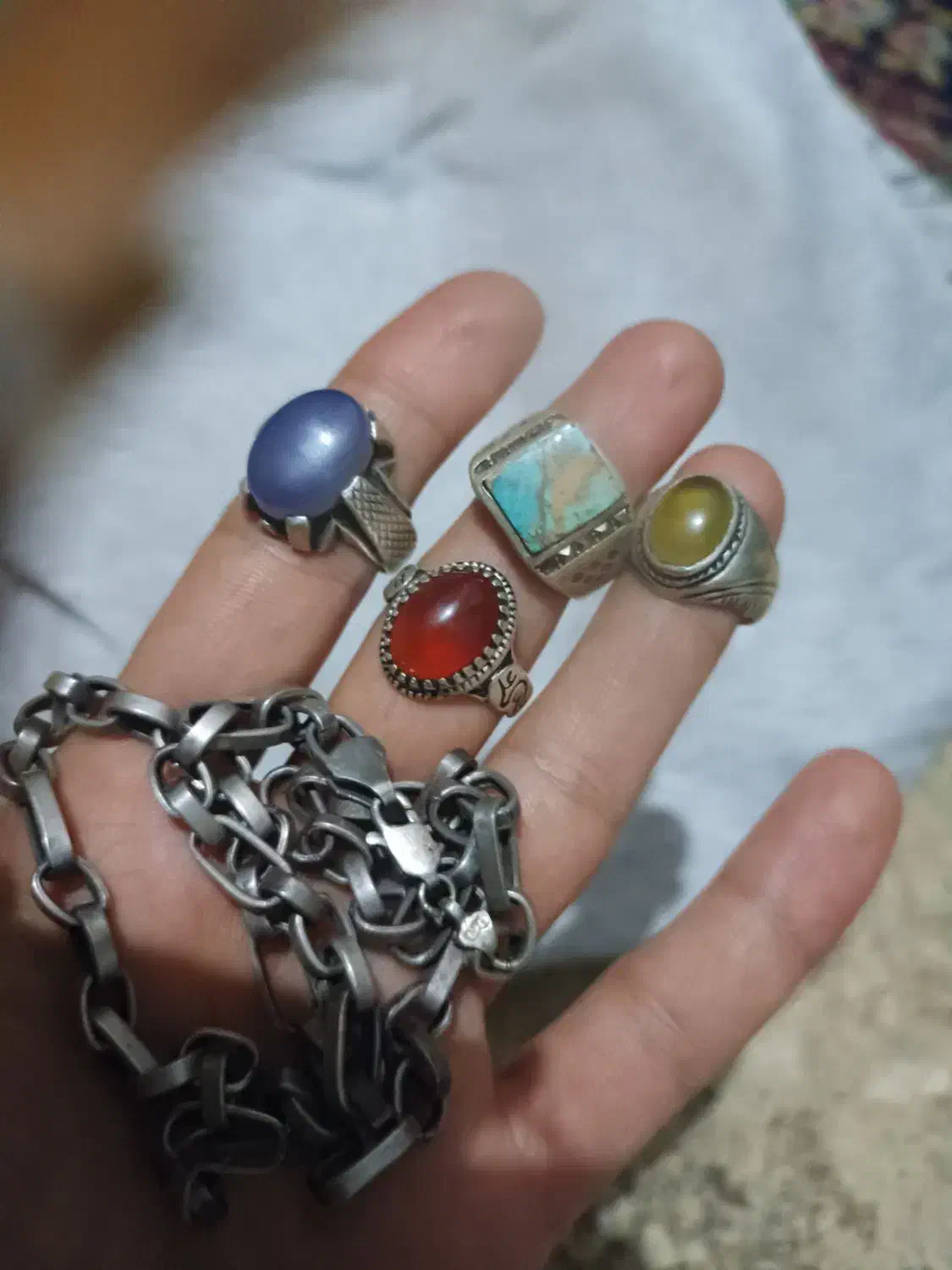 انگشتر و زنجیر نقره|جواهرات|خمین, |دیوار